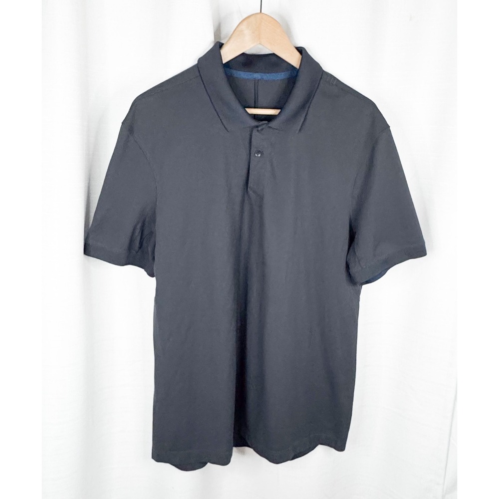 Lululemon Men's Polo Shirt Large Dark Gray Short Sleeve Golf Performance EUC